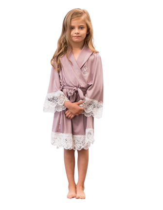 Flower Girl Jersey Knit Robe with Lace Trim - Mauve
