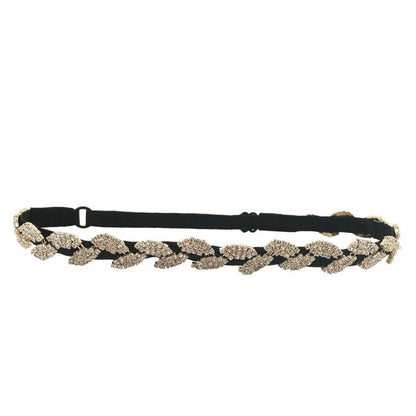 Adjustable Headband (Black Rhinestone Leaf)