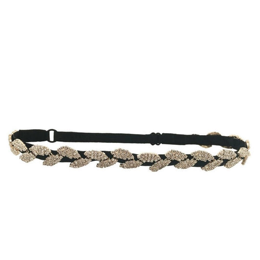 Adjustable Headband (Black Rhinestone Leaf)