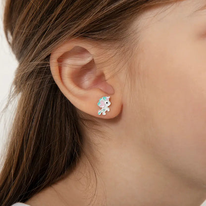 Pastel Enamel Unicorn Earrings - Sterling Silver
