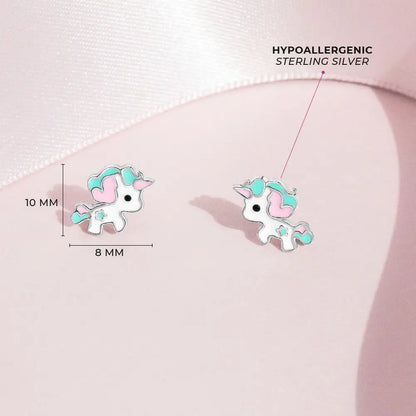 Pastel Enamel Unicorn Earrings - Sterling Silver