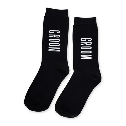 Men's Black Wedding Party Sock - Groom