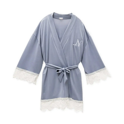 Flower Girl Jersey Knit Robe with Lace Trim - Powder Blue