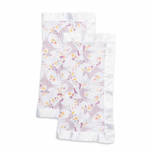Lulujo Cotton Security Blankets - Modern Unicorn - 16x16"