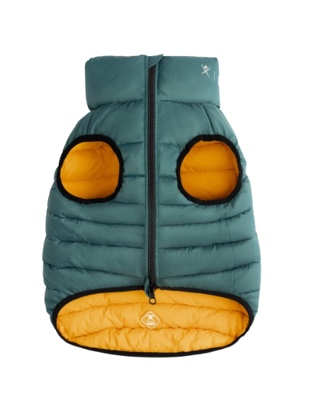 Hugo and Hudson Dog Puffer Jacket - Forest Green and Gold