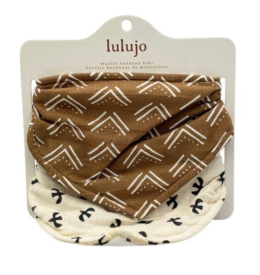 Lulujo Bandana Bibs - Mudcloth & Black Birds