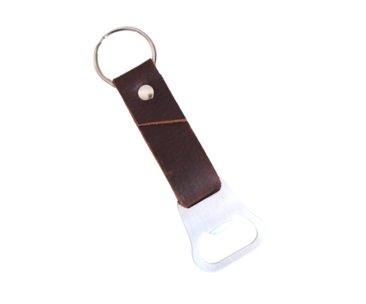 Leather Bottle Opener Keychain - Dark Brown
