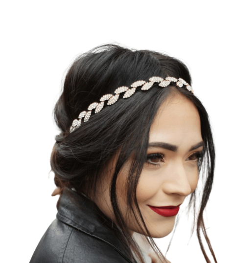 Adjustable Headband (Black Rhinestone Leaf)