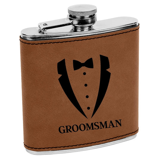 Groomsman Engraved Faux Leather 6oz. Flask