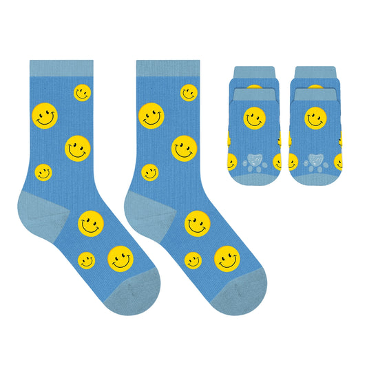 Matching Pet and Owner Socks - Blue Smiley Faces (Small Breeds)
