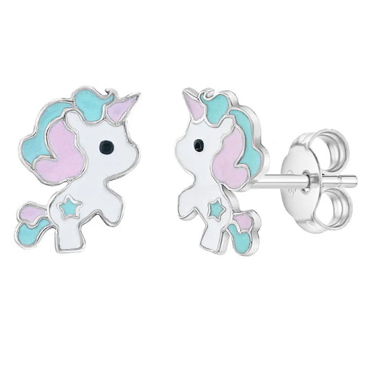 Pastel Enamel Unicorn Earrings - Sterling Silver