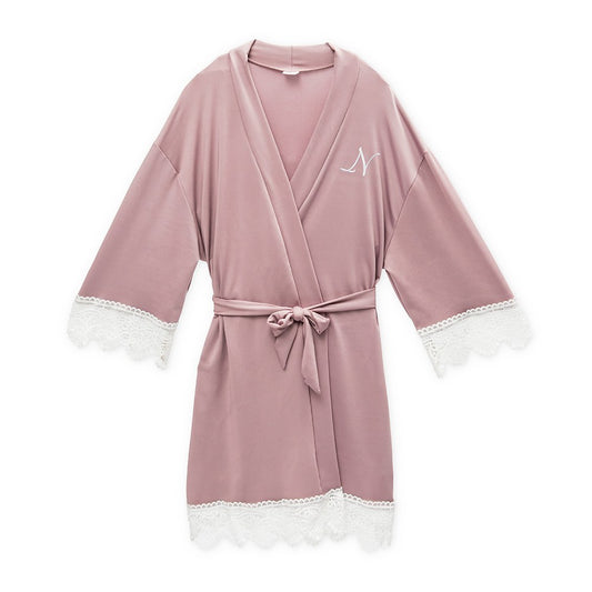 Junior Bridesmaid Jersey Knit Robe with Lace Trim - Mauve